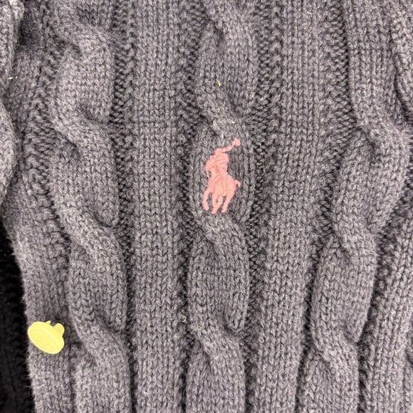 POLO RALPH LAUREN Girls Sweater 2/2T Navy Peplum Pink Pony Button Up - Picture 3 of 4